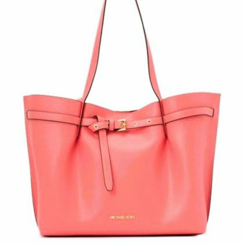Michael Kors Emilia Large Triple Compartment Tote, Grapefruit Pebbled Leather